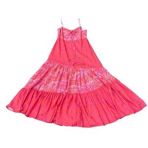 Kleid Pink & Orange Tiered Maxi Dress L Spaghetti Straps Resort Beachy Luxury